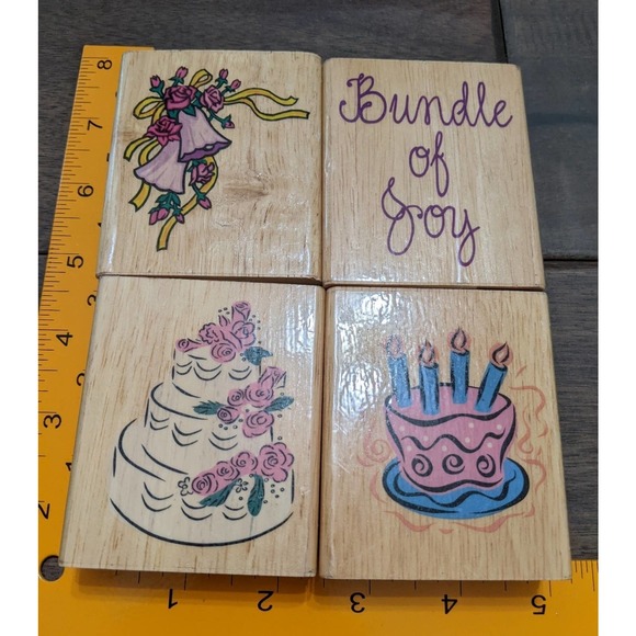 3/$20 set lot 4 Rubber Stamps birthday cake bundle of joys christmas diy cards - Picture 1 of 4